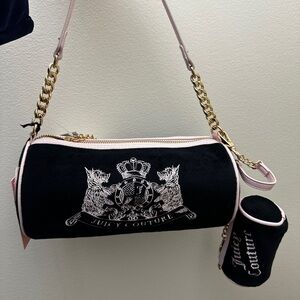 Juicy Couture Black and Pink Scottie Mini Barrel Shoulder Bag Y2K